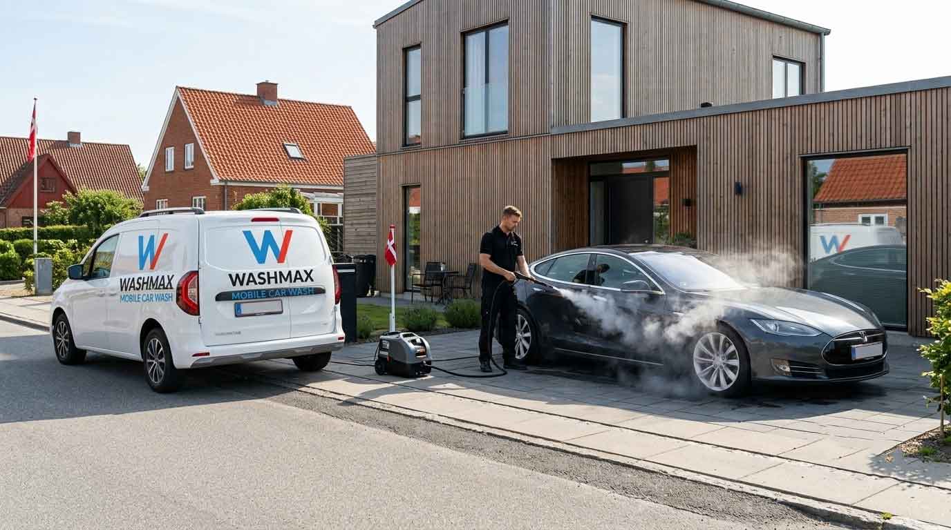 Washmax servicebil holder ved kundens hjem