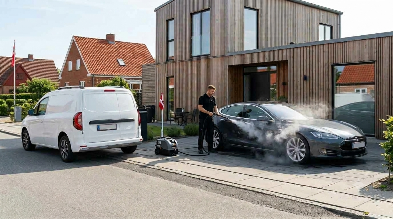 Washmax servicebil holder ved kundens hjem